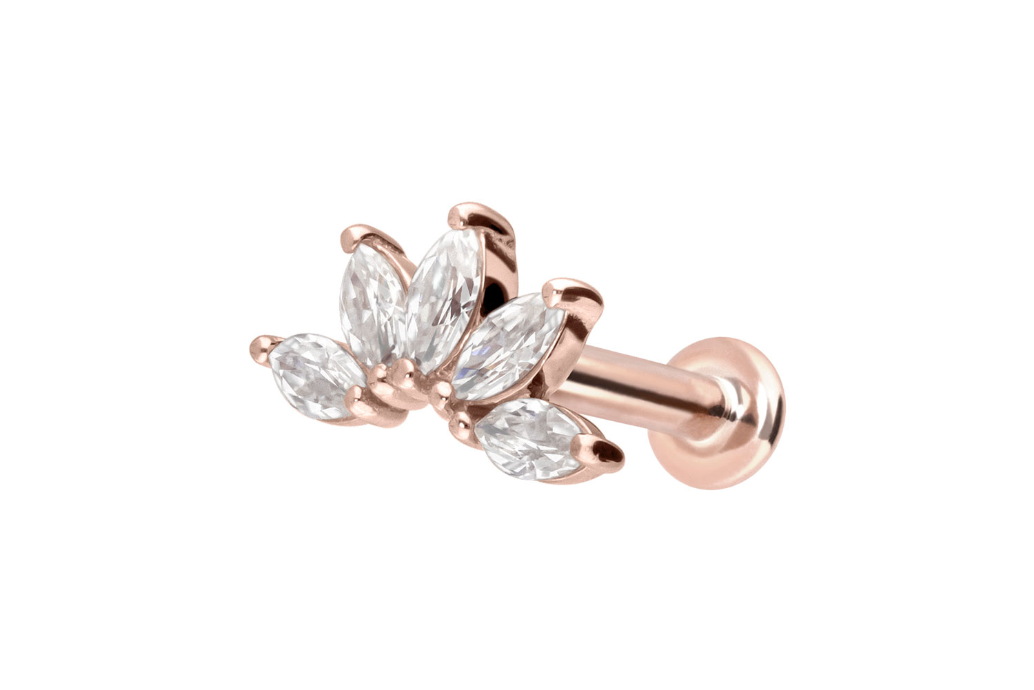 14 Karat Gold Labret Piercing mit Innengewinde MOISSANIT-LOTUSBLÜTE